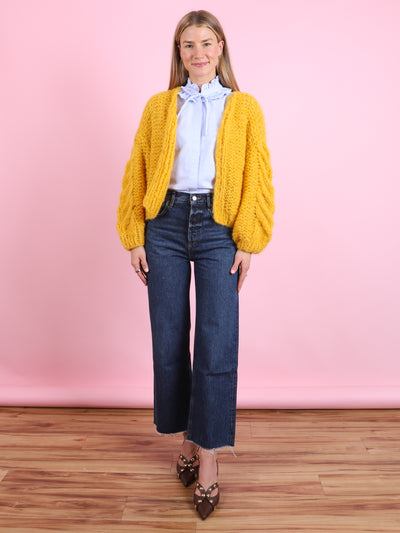 Fleecy Alpaca Cardi Bomber in Yellow