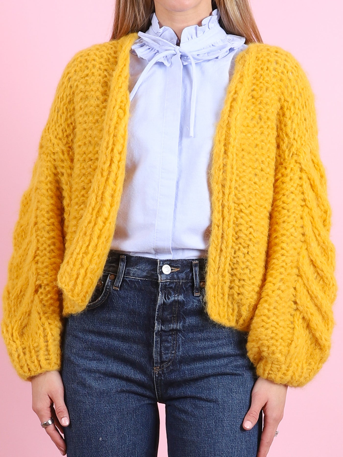 Fleecy Alpaca Cardi Bomber in Yellow