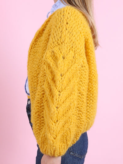Fleecy Alpaca Cardi Bomber in Yellow