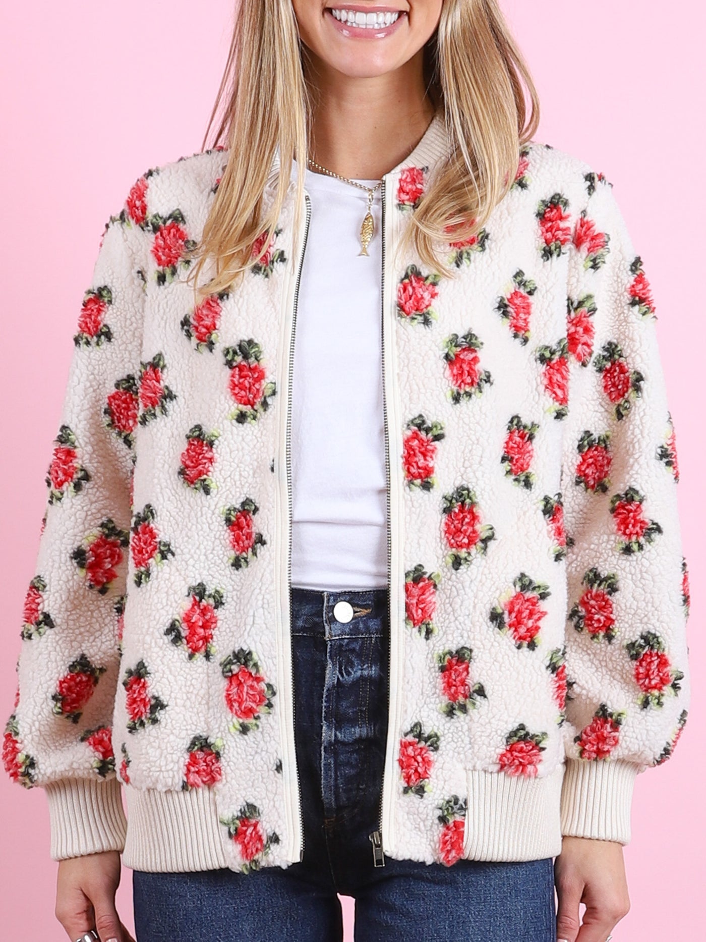 Zip Front Plush Bomber