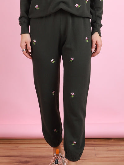 Stadium Sweatpant with Embroidered Roses