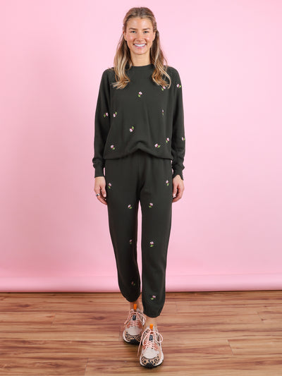 Stadium Sweatpant with Embroidered Roses