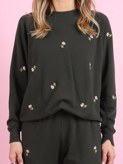 College Sweatshirt with Embroidered Roses