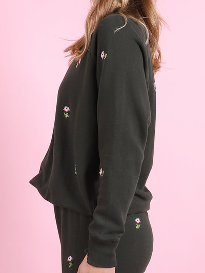 College Sweatshirt with Embroidered Roses