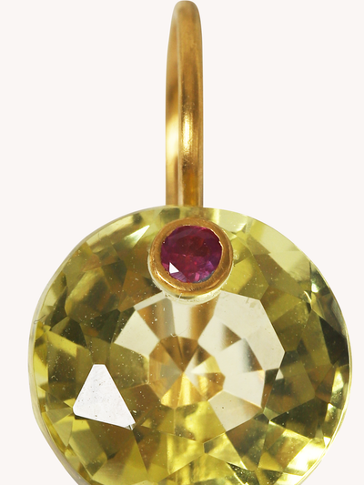SMALL 22K YELLOW GOLD, LEMON QUARTZ & PINK TOURMALINE GEM EARRINGS