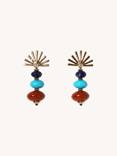 Carnelian, Turquoise, and Lapis Mini Root Earrings