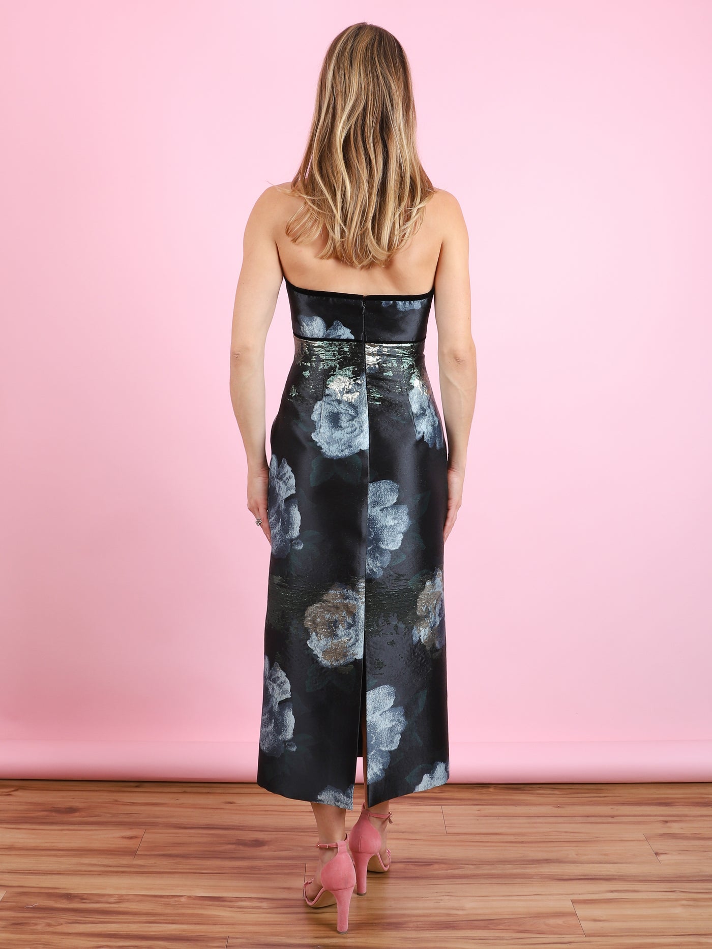 Domino Metallic Watercolor Halter Midi Dress