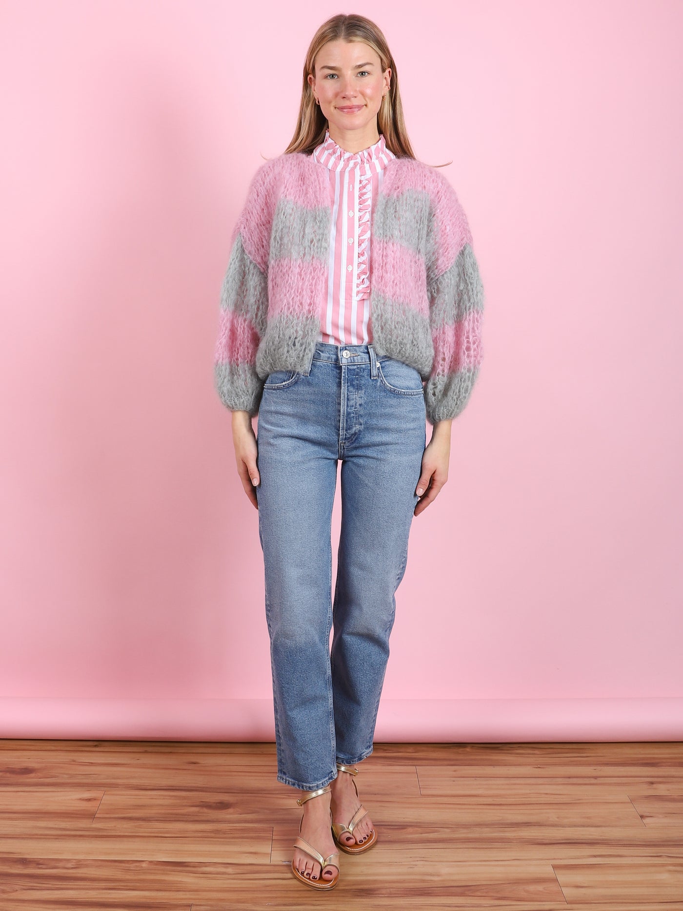 Green & Rose Mohair Bomber Cardigan