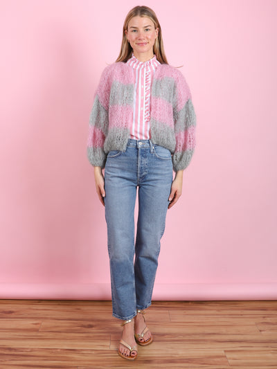 Green & Rose Mohair Bomber Cardigan