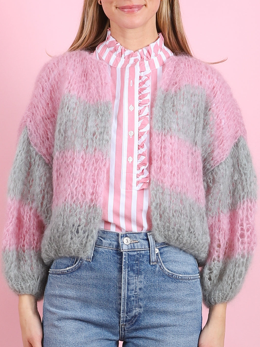 Green & Rose Mohair Bomber Cardigan