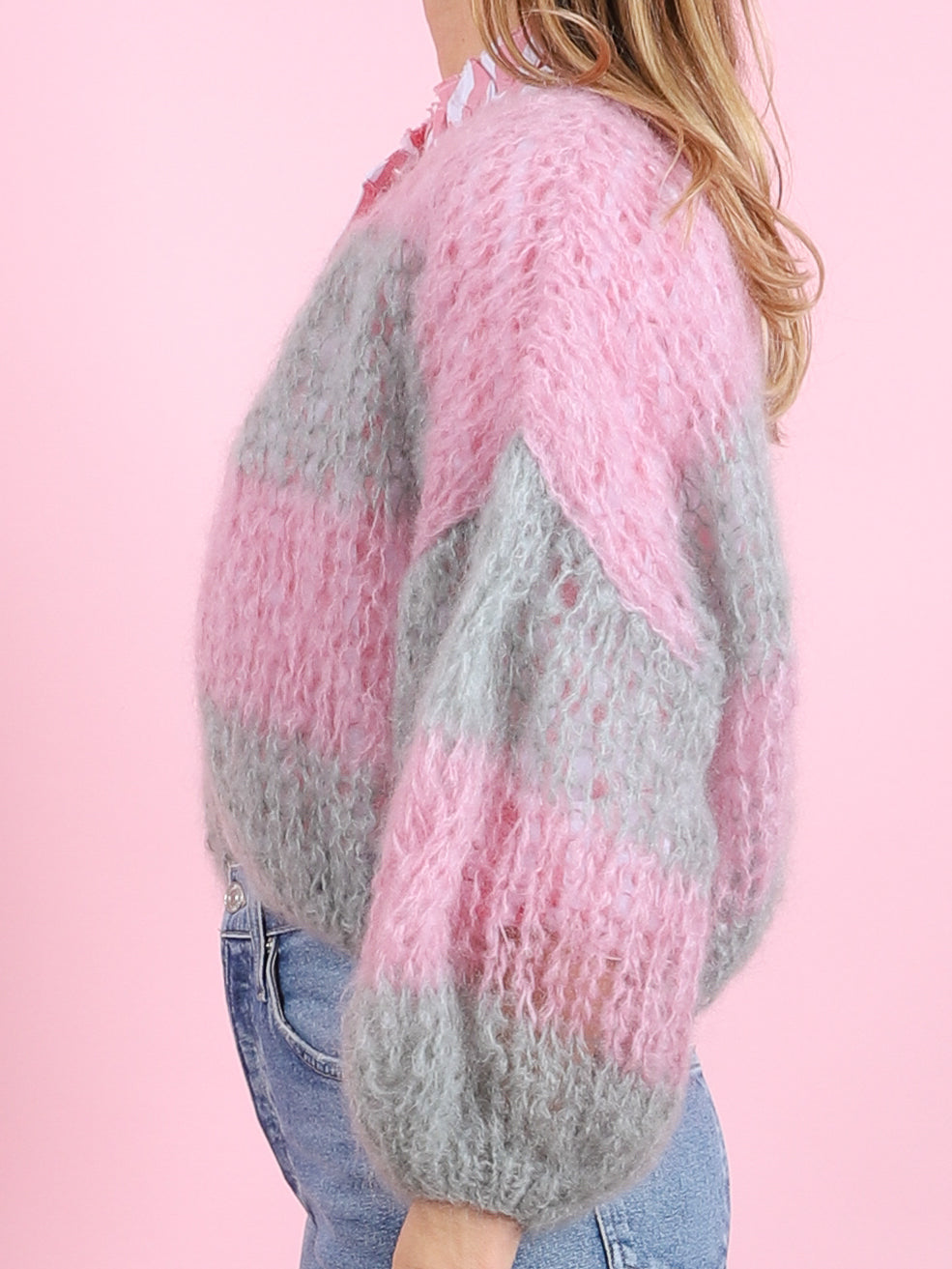 Green & Rose Mohair Bomber Cardigan