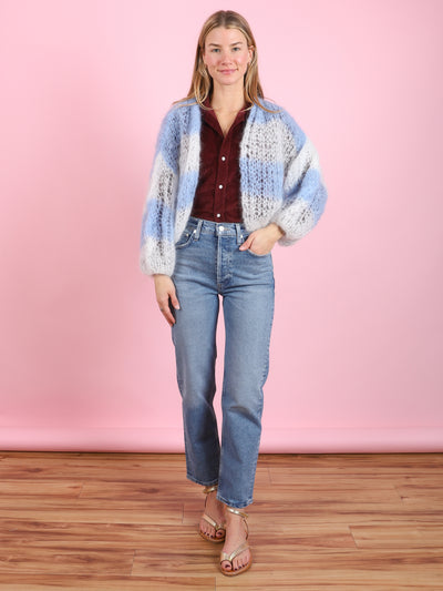 Creme & Blue Mohair Bomber Cardigan