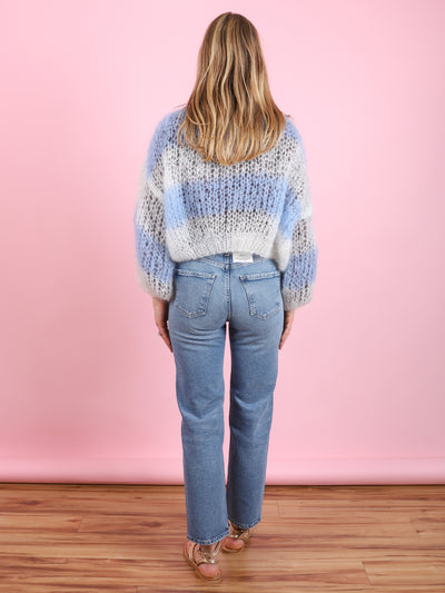 Creme & Blue Mohair Bomber Cardigan
