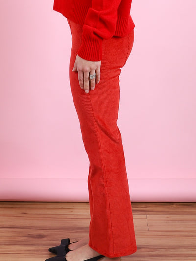 Ankle Flare Corduroy Legging in Red