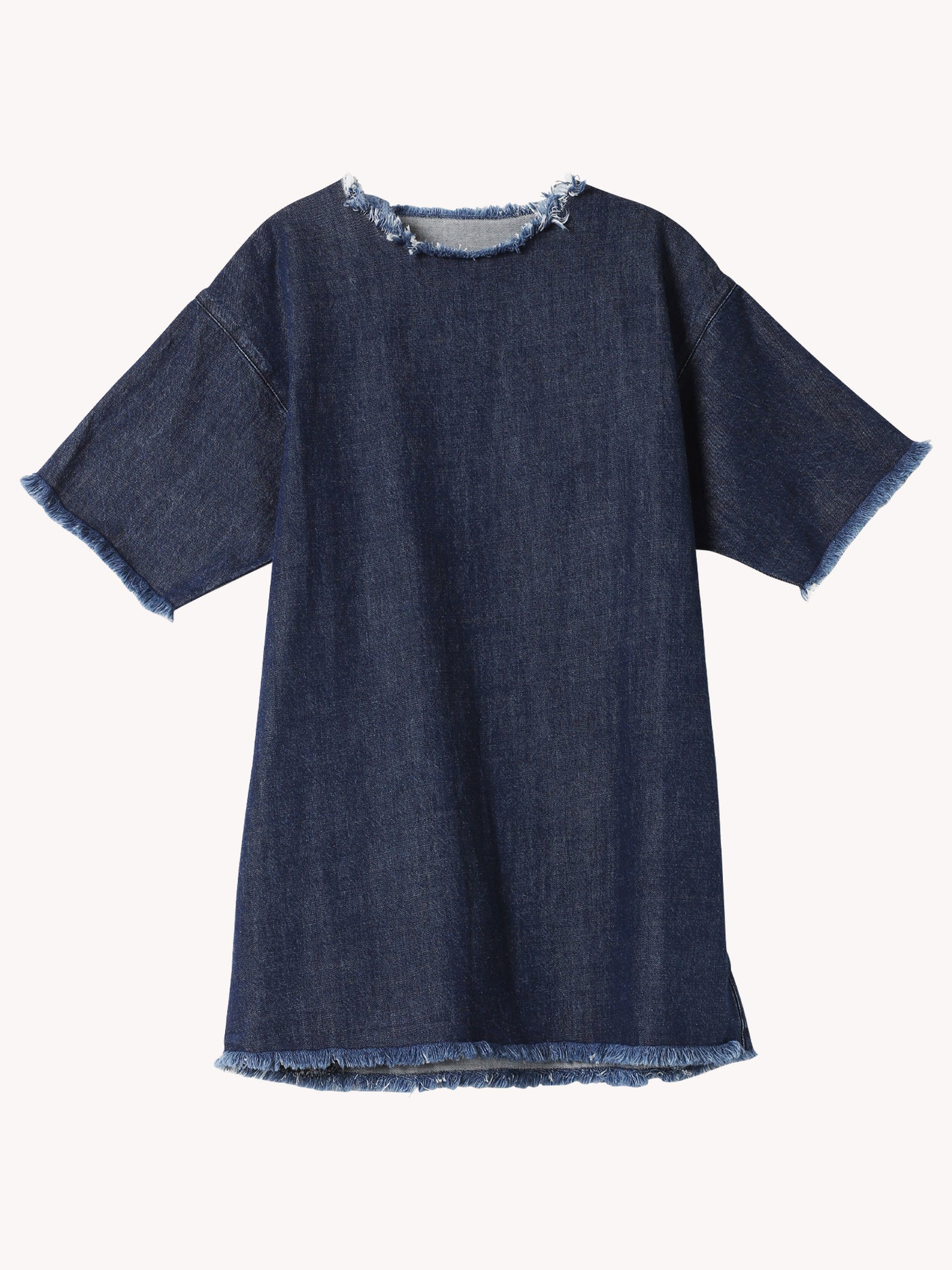 FRINGED OVERSIZE T-SHIRT DENIM DRESS