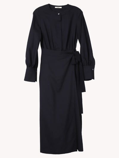 NAVY LONG SLEEVED DRESS WITH TIE