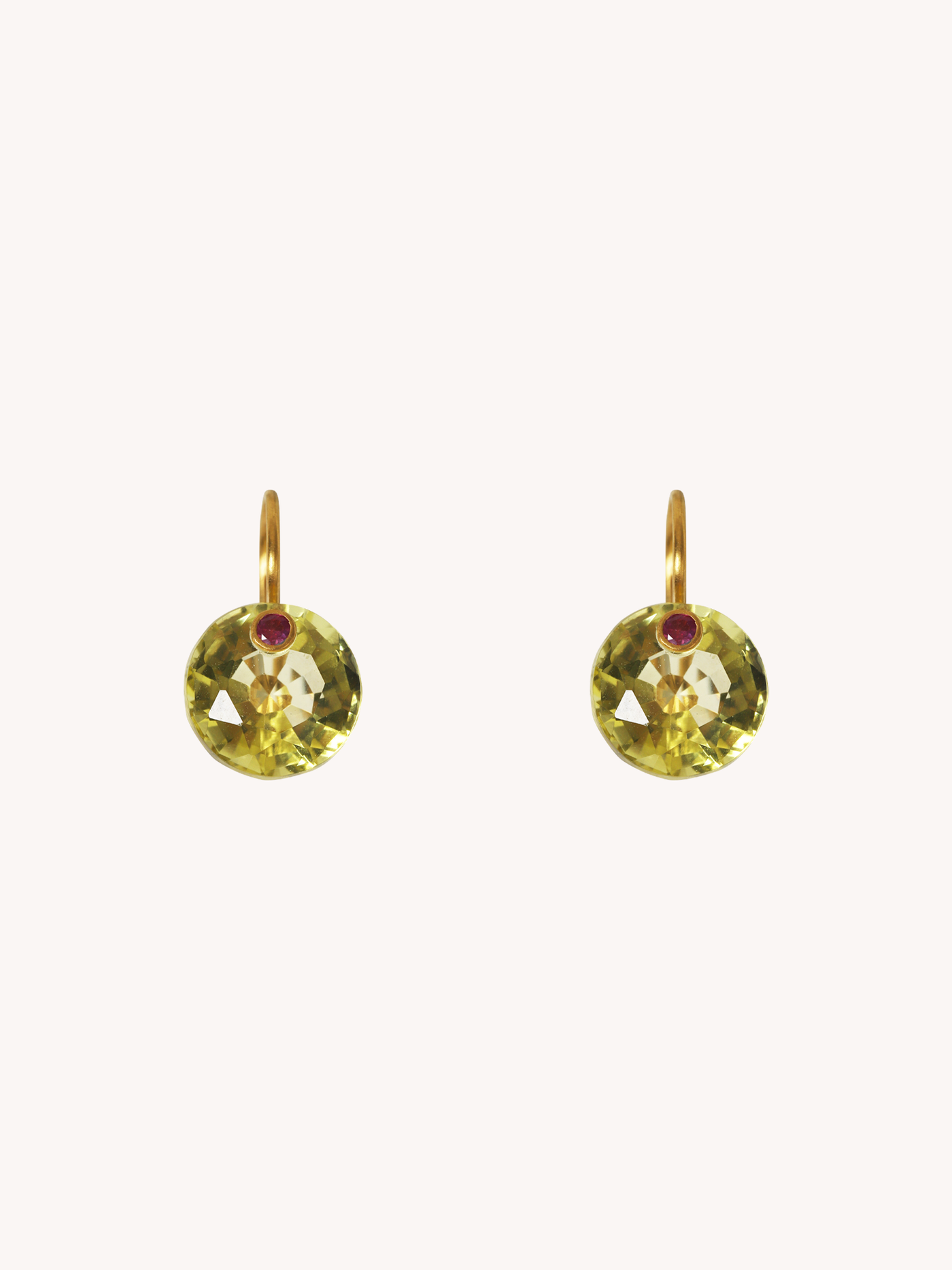SMALL 22K YELLOW GOLD, LEMON QUARTZ & PINK TOURMALINE GEM EARRINGS