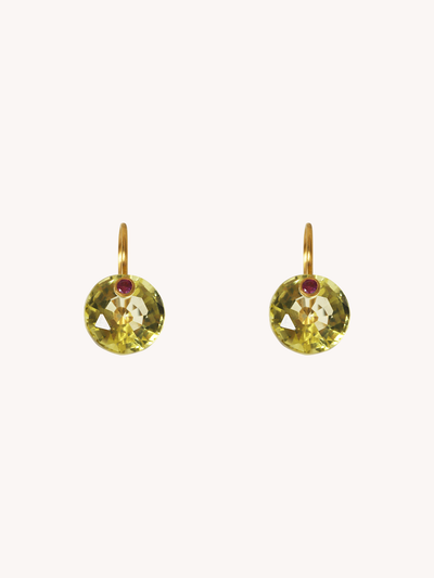 SMALL 22K YELLOW GOLD, LEMON QUARTZ & PINK TOURMALINE GEM EARRINGS