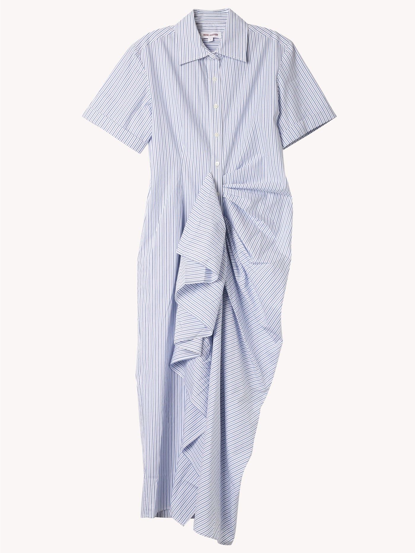 Gathered Ruffle Shirt Dress in Blue