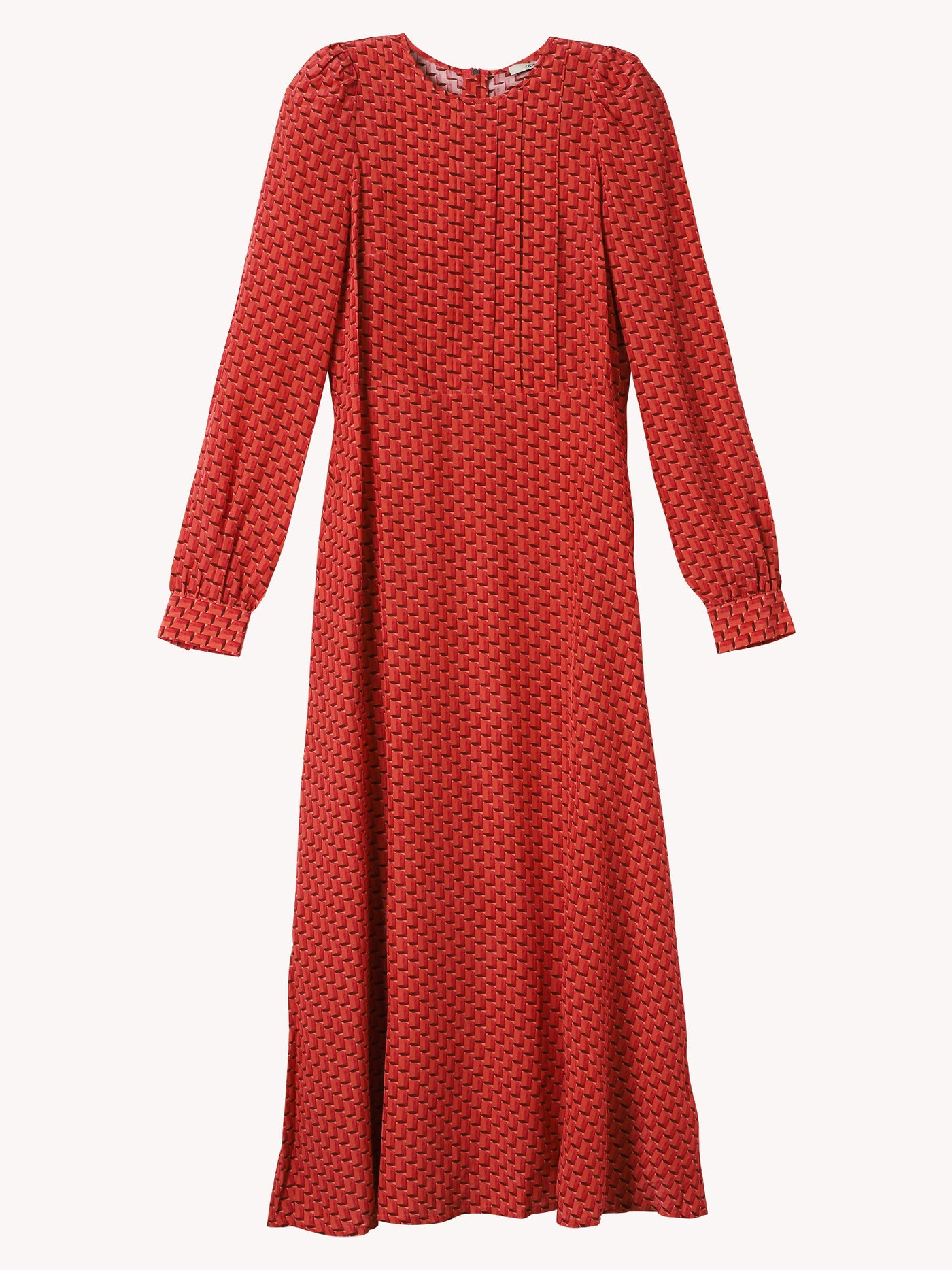 CINNAMON SILK PRINT LONG SLEEVE DRESS