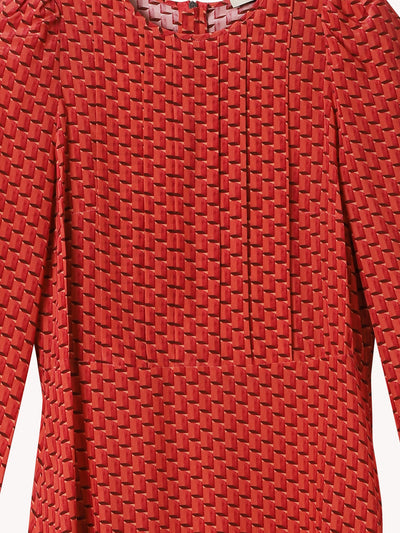 CINNAMON SILK PRINT LONG SLEEVE DRESS