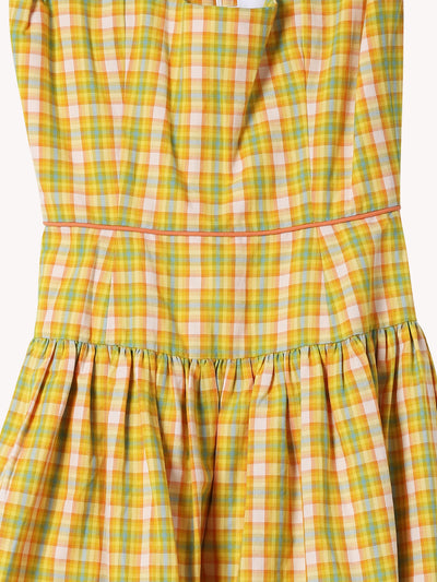 GIORGIA SAFFRON PLAID COTTTON MIDI DRESS