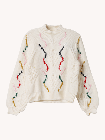 Overstitch Cable Turtleneck Sweater