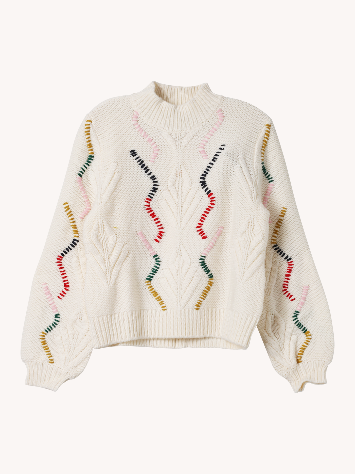 Overstitch Cable Turtleneck Sweater