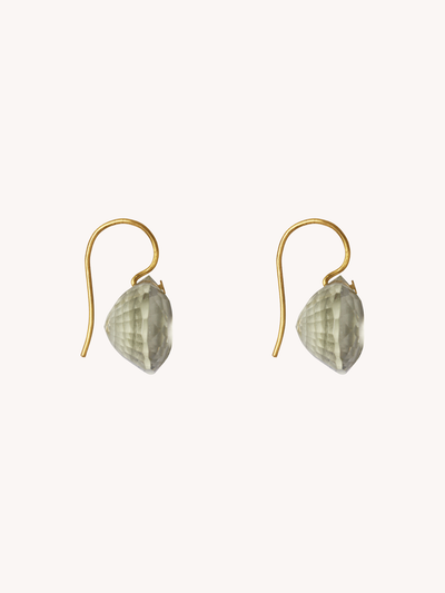 22K YELLOW GOLD & GREEN QUARTZ BRILLIANT TRILLION EARRINGS