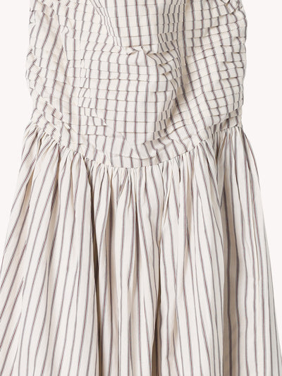 LEIA BURGUNDY STRIPED RUCHED HALTER DRESS