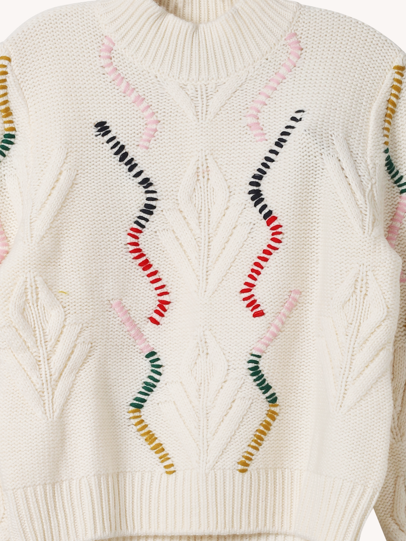 Overstitch Cable Turtleneck Sweater