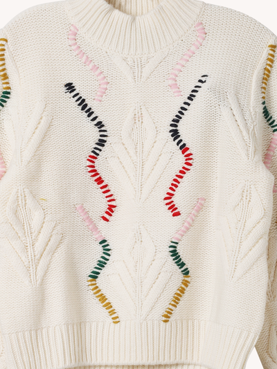 Overstitch Cable Turtleneck Sweater