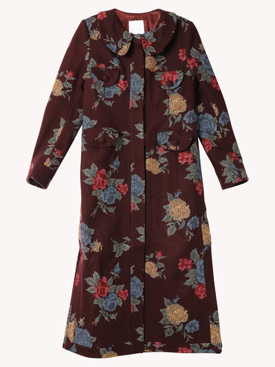 ALICE BURGUNDY CROSS STITCH FLORAL COAT