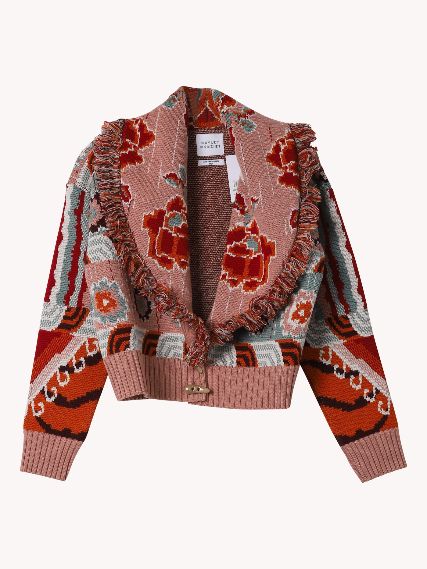 JACQUARD BOMBER CARDIGAN IN PINK