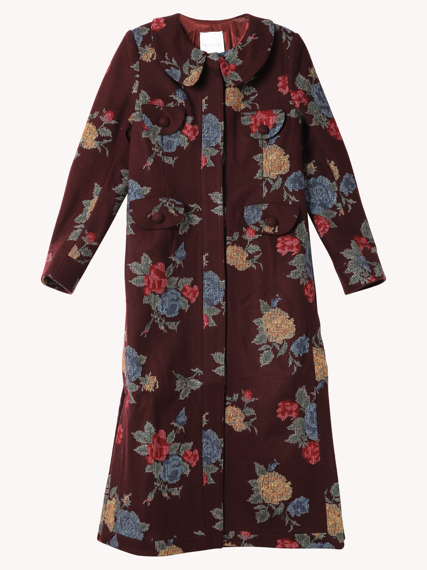 ALICE BURGUNDY CROSS STITCH FLORAL COAT
