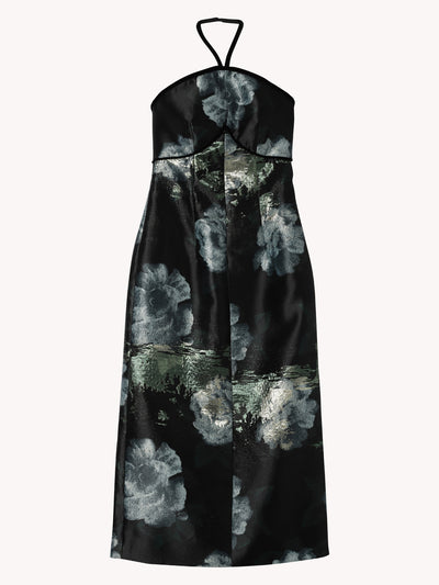 Domino Metallic Watercolor Halter Midi Dress