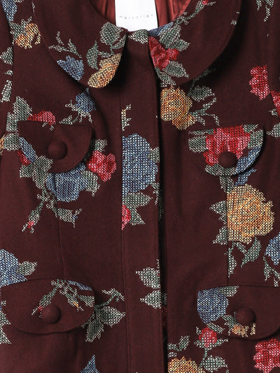 ALICE BURGUNDY CROSS STITCH FLORAL COAT
