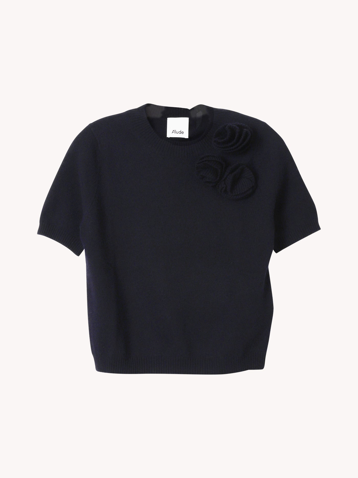 CREWNECK SHORT SLEEVED SWEATER WITH FLOWER