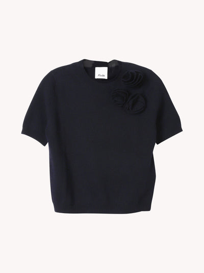 CREWNECK SHORT SLEEVED SWEATER WITH FLOWER