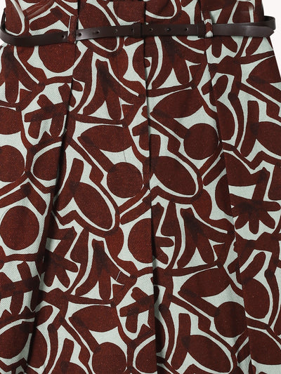 GEOMETRIC PRINTED BURGUNDY & LIGHT BLUE PANTS
