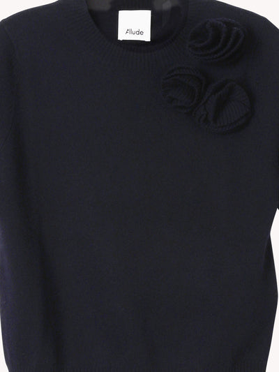 CREWNECK SHORT SLEEVED SWEATER WITH FLOWER