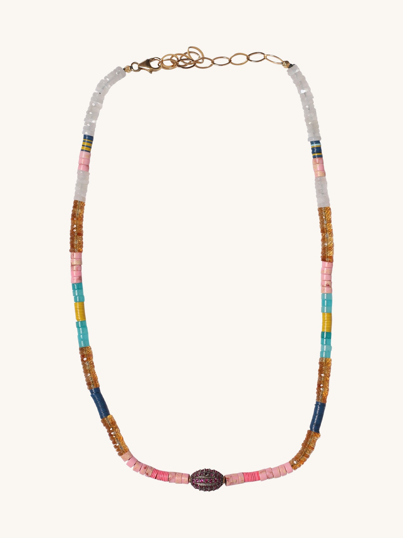Pink Sapphire, Citron, Pink Opal & African Vinyl Beaded Necklace