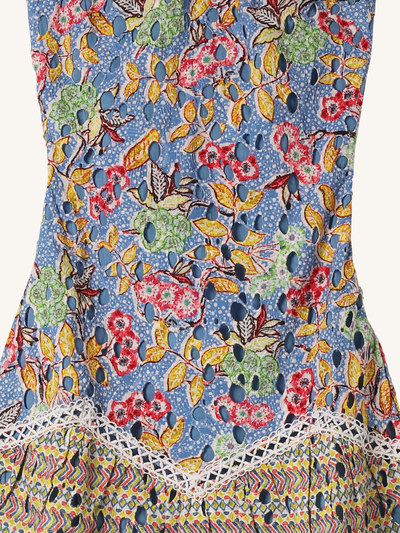 Lace Trim Printed Mini Dress