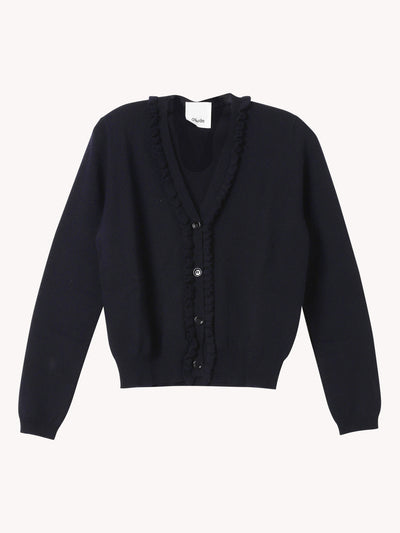 V-NECK CARDIGAN WITH RUFFLE