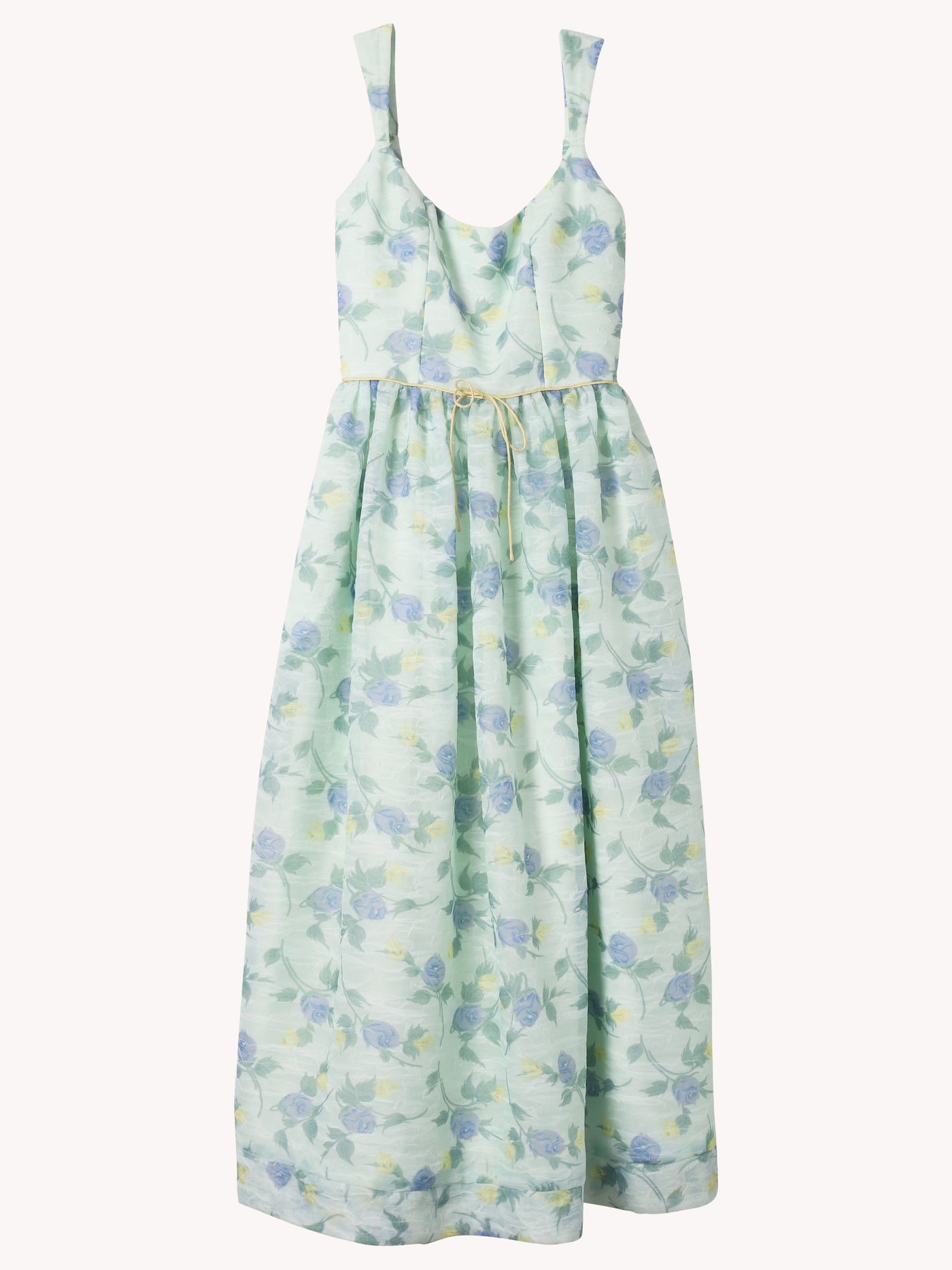 APPLE BLUE AND GREEN FLORAL ORGANZA MIDI DRESS