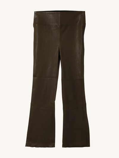 Crop Flare Leather Legging in Moss