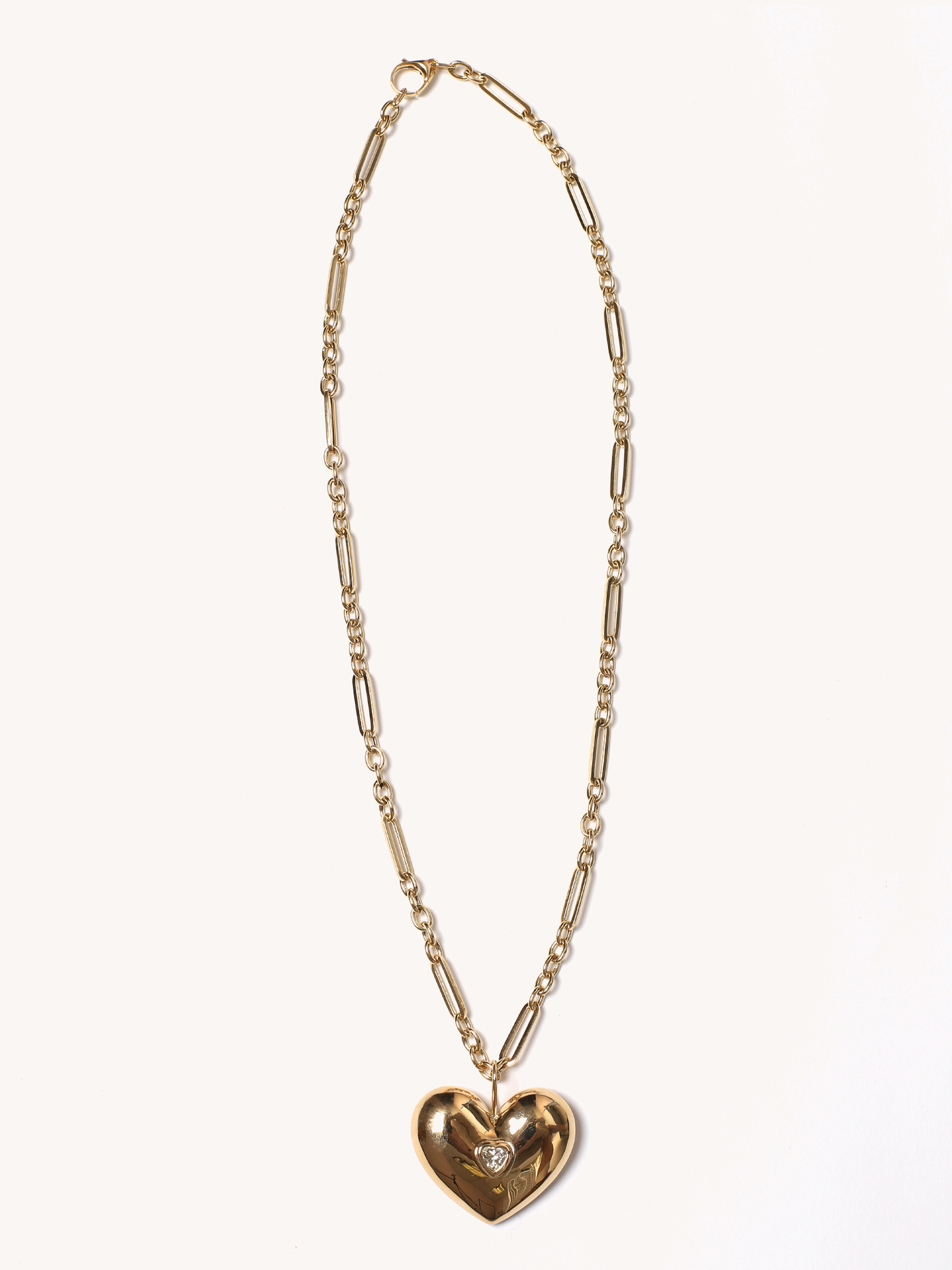 Gold Puff Heart Pendant Necklace
