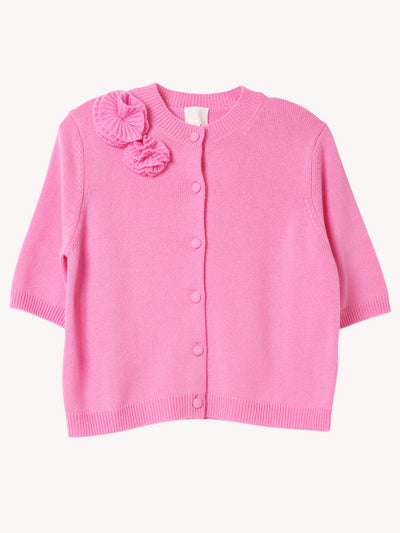 RD Cardigan with Appliqué Roses in Pink