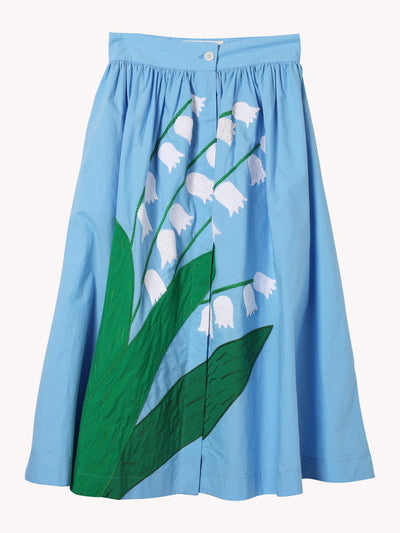 Sky Blue Embroidered Cotton Skirt