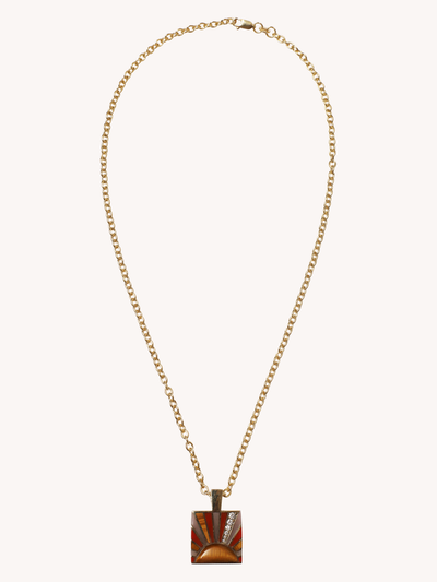 Inlay Diamond Sun Ray Pendant Necklace